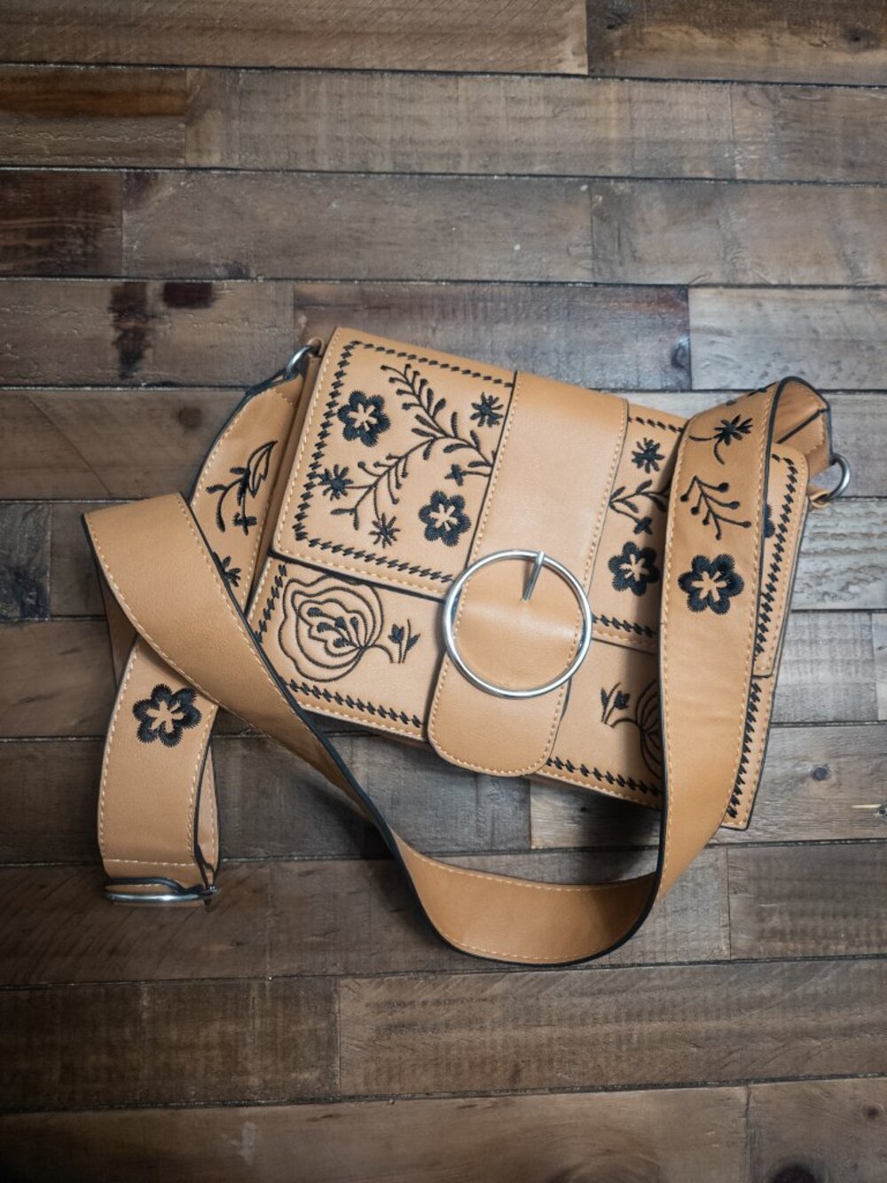 Stradivarius Crossbody Bag Indie Boho Black Floral Embroidered Western NWOT